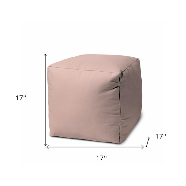 Homeroots 17" Pale Pink Canvas Cube Outdoor Pouf Ottoman Blush  474191