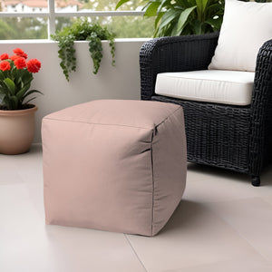 Homeroots 17" Pale Pink Canvas Cube Outdoor Pouf Ottoman Blush  474191
