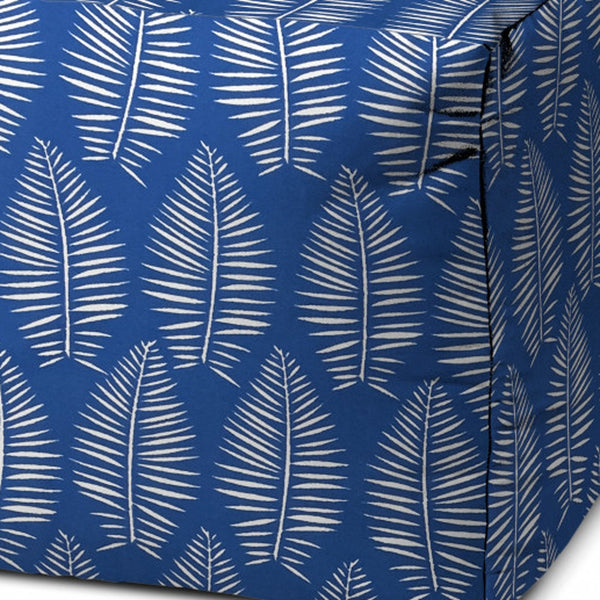 Homeroots 17" Blue And White Polyester Cube Floral Outdoor Pouf Ottoman Soft Royal  474193