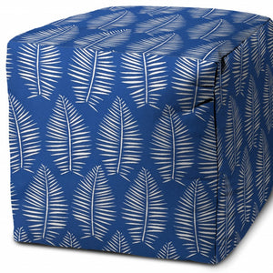 Homeroots 17" Blue And White Polyester Cube Floral Outdoor Pouf Ottoman Soft Royal  474193