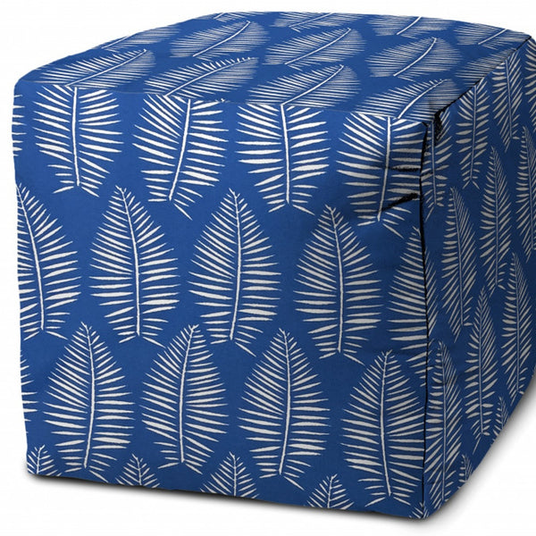 Homeroots 17" Blue And White Polyester Cube Floral Outdoor Pouf Ottoman Soft Royal  474193