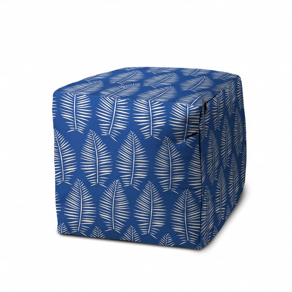 Homeroots 17" Blue And White Polyester Cube Floral Outdoor Pouf Ottoman Soft Royal  474194