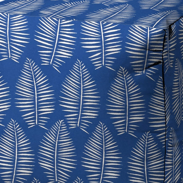 Homeroots 17" Blue And White Polyester Cube Floral Outdoor Pouf Ottoman Soft Royal  474194