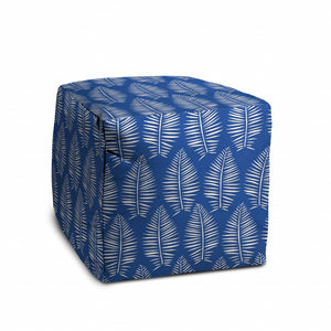 Homeroots 17" Blue And White Polyester Cube Floral Outdoor Pouf Ottoman Soft Royal  474194