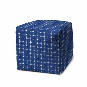 Homeroots 17" Blue And White Polyester Cube Geometric Outdoor Pouf Ottoman Soft Royal  474195