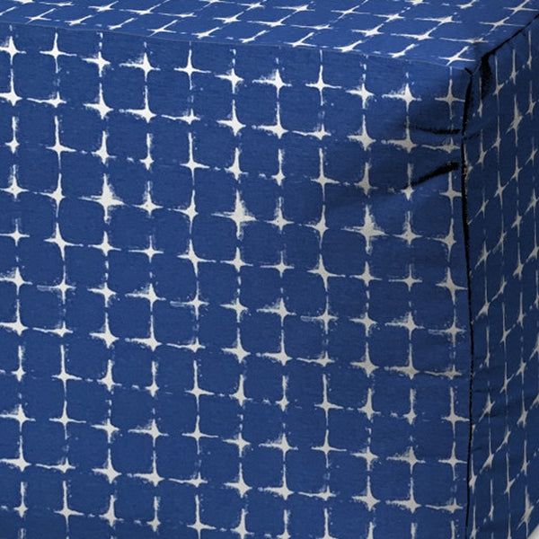 Homeroots 17" Blue And White Polyester Cube Geometric Outdoor Pouf Ottoman Soft Royal  474195