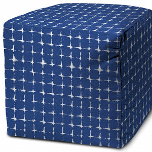 Homeroots 17" Blue And White Polyester Cube Geometric Outdoor Pouf Ottoman Soft Royal  474195