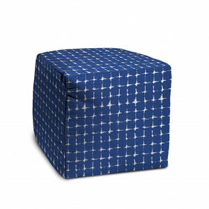 Homeroots 17" Blue And White Polyester Cube Geometric Outdoor Pouf Ottoman Soft Royal  474196