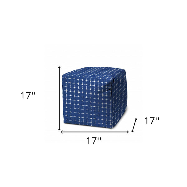 Homeroots 17" Blue And White Polyester Cube Geometric Outdoor Pouf Ottoman Soft Royal  474196