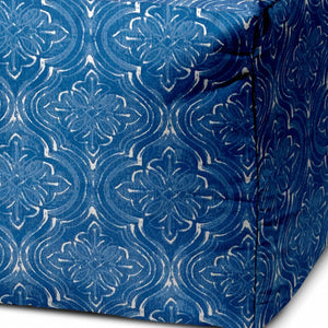 Homeroots 17" Blue And White Polyester Cube Damask Outdoor Pouf Ottoman   474197