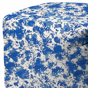 Homeroots 17" Blue And White Polyester Cube Abstract Outdoor Pouf Ottoman Soft Royal  474199