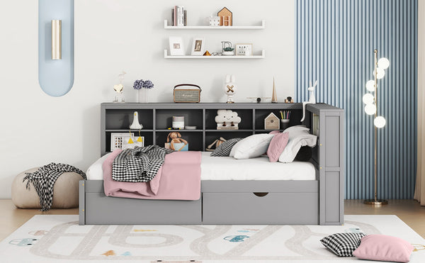 English Elm Wooden Full Size Daybed with 2 Storage Drawers Built-in Usb Charging Modern Frame N733S170505E