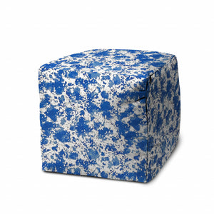 Homeroots 17" Blue And White Polyester Cube Abstract Outdoor Pouf Ottoman Soft Royal  474200