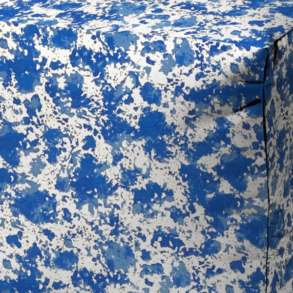 Homeroots 17" Blue And White Polyester Cube Abstract Outdoor Pouf Ottoman Soft Royal  474200