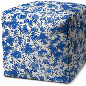 Homeroots 17" Blue And White Polyester Cube Abstract Outdoor Pouf Ottoman Soft Royal  474200