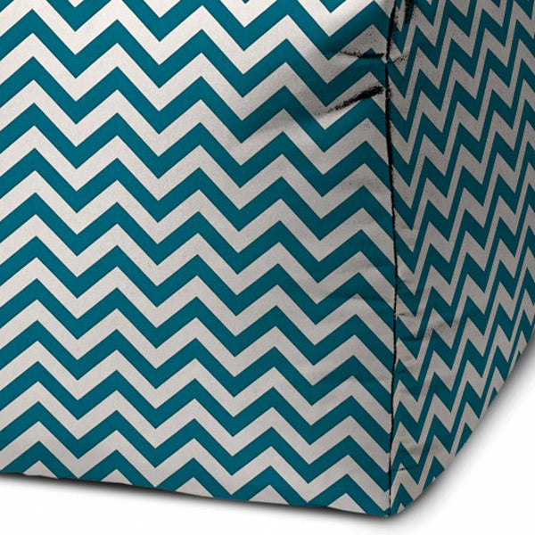 Homeroots 17" Turquoise And White Polyester Cube Chevron Outdoor Pouf Ottoman Turquoise  474218