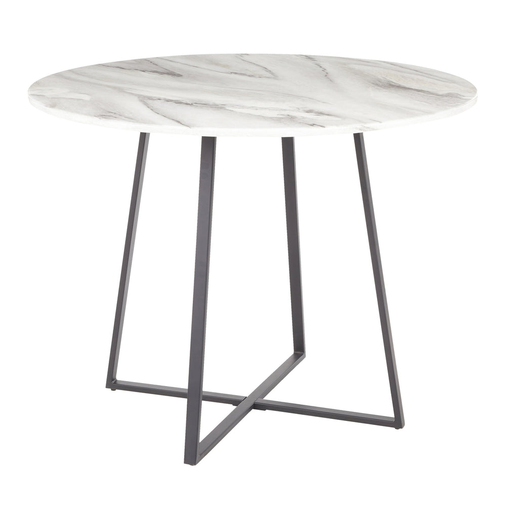 English Elm Cosmo Round Dining Table With White Marble Top & Black Metal Base – Modern Elegance For Your Home B202S01109