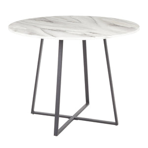 English Elm Cosmo Round Dining Table With White Marble Top & Black Metal Base – Modern Elegance For Your Home B202S01109