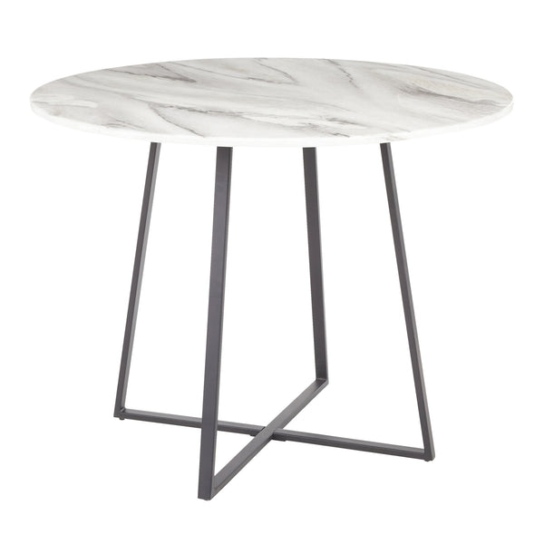 English Elm Cosmo Round Dining Table With White Marble Top & Black Metal Base – Modern Elegance For Your Home B202S01109