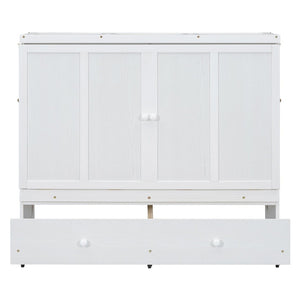 English Elm Full Size Wall Murphy Bed Cabinet with Storage Drawer and Built-in Usb Charging White N708P205903K