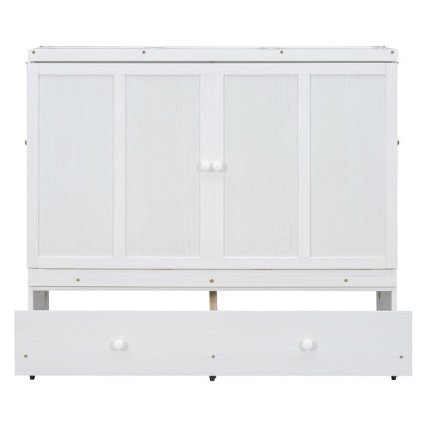 English Elm Full Size Wall Murphy Bed Cabinet with Storage Drawer and Built-in Usb Charging White N708P205903K