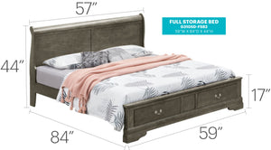 English Elm Stylish Gray Full Storage Bed with Under-Bed Drawers, Traditional Durable Particleboard Design B078S00304