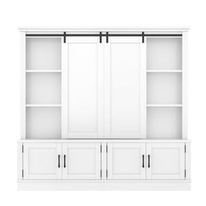 English Elm The Industrial Barn Door Entryway Cabinet with Sliding Rails and 12 Storage Compartments White W1580S00271