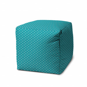 Homeroots 17" Turquoise Polyester Cube Polka Dots Indoor Outdoor Pouf Ottoman Aqua  474341