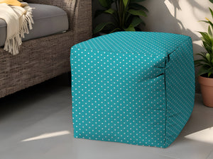 Homeroots 17" Turquoise Polyester Cube Polka Dots Indoor Outdoor Pouf Ottoman Aqua  474341