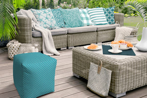 Homeroots 17" Turquoise Polyester Cube Polka Dots Indoor Outdoor Pouf Ottoman Aqua  474342
