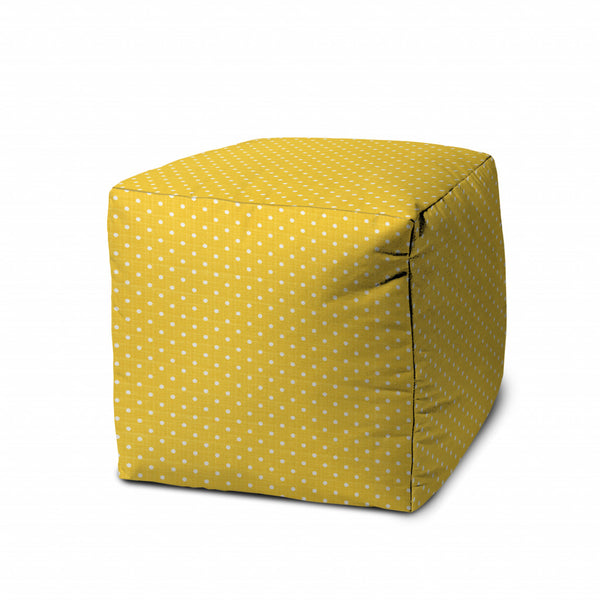 Homeroots 17" Yellow Polyester Cube Polka Dots Indoor Outdoor Pouf Ottoman Yellow  474344