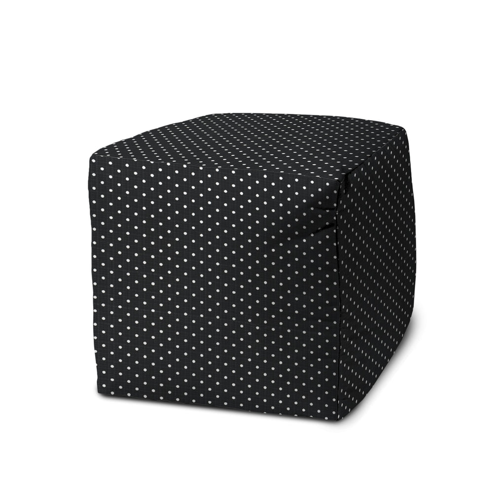 Homeroots 17" Black Polyester Cube Polka Dots Indoor Outdoor Pouf Ottoman Black  474346