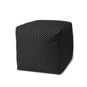 Homeroots 17" Black Polyester Cube Polka Dots Indoor Outdoor Pouf Ottoman Black  474346