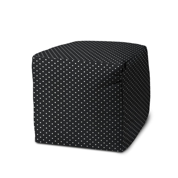 Homeroots 17" Black Polyester Cube Polka Dots Indoor Outdoor Pouf Ottoman Black  474346