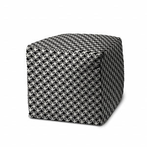 Homeroots 17" Black And White Polyester Cube Geometric Indoor Outdoor Pouf Ottoman   474349