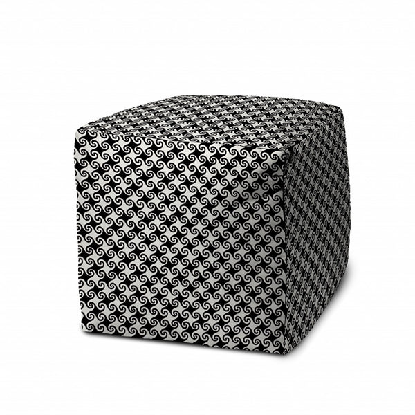 Homeroots 17" Black And White Polyester Cube Geometric Indoor Outdoor Pouf Ottoman   474349
