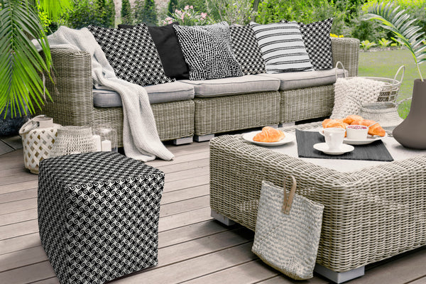 Homeroots 17" Black And White Polyester Cube Geometric Indoor Outdoor Pouf Ottoman   474349