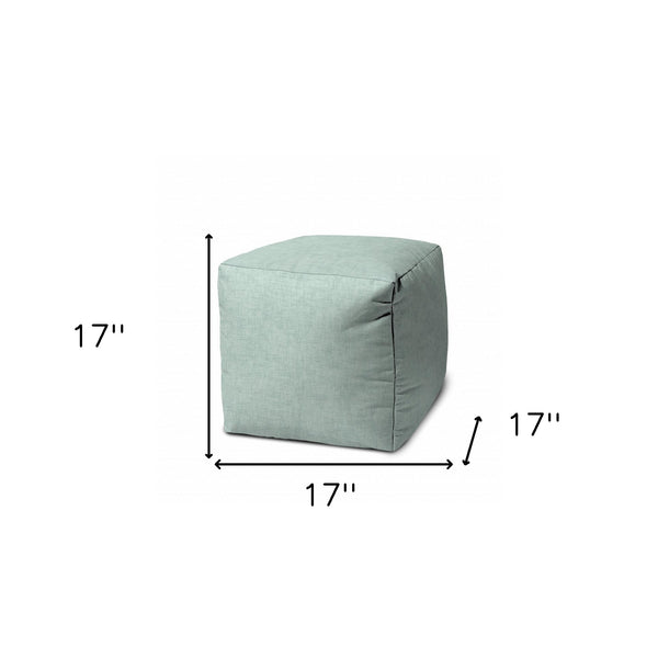 Homeroots 17" Green Polyester Cube Indoor Outdoor Pouf Ottoman Seafoam  474353