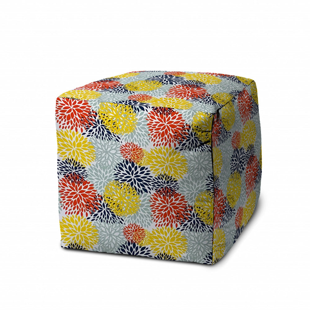 Homeroots 17" Green Polyester Cube Floral Indoor Outdoor Pouf Ottoman Green  474355
