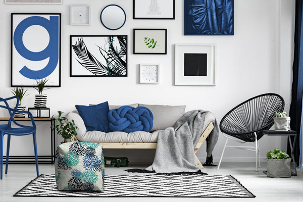 Homeroots 17" Blue Polyester Cube Floral Indoor Outdoor Pouf Ottoman   474357