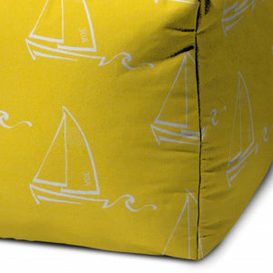 Homeroots 17" Yellow And White Sailboat Indoor Outdoor Cube Ottoman   474364