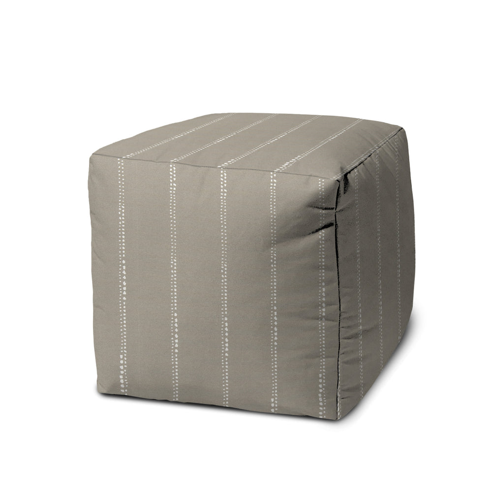 Homeroots 17" Taupe Polyester Cube Striped Indoor Outdoor Pouf Ottoman Taupe  474369