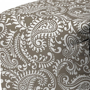 Homeroots 17" Taupe Polyester Cube Paisley Indoor Outdoor Pouf Ottoman Taupe  474373
