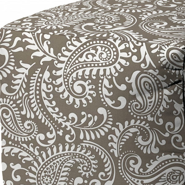 Homeroots 17" Taupe Polyester Cube Paisley Indoor Outdoor Pouf Ottoman Taupe  474373