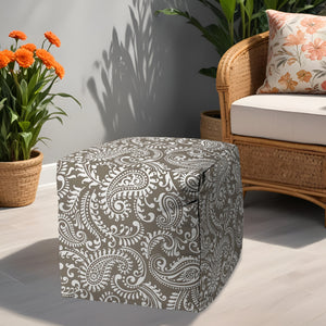 Homeroots 17" Taupe Polyester Cube Paisley Indoor Outdoor Pouf Ottoman Taupe  474373