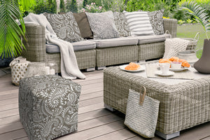 Homeroots 17" Taupe Polyester Cube Paisley Indoor Outdoor Pouf Ottoman Taupe  474374