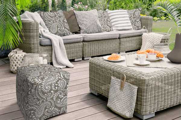 Homeroots 17" Taupe Polyester Cube Paisley Indoor Outdoor Pouf Ottoman Taupe  474374