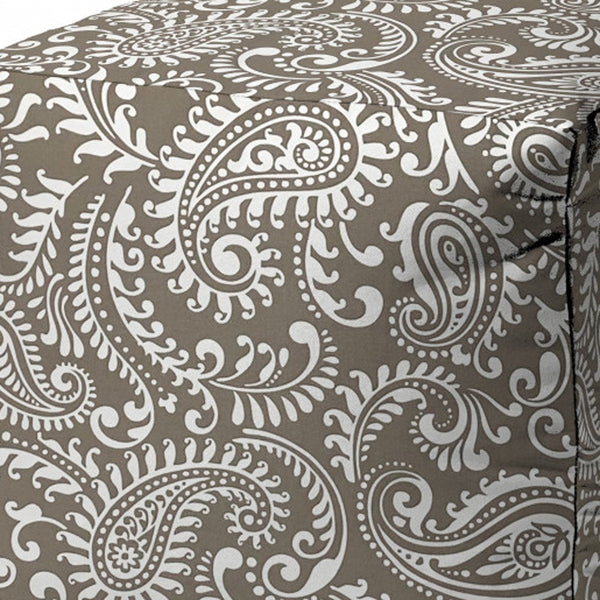 Homeroots 17" Taupe Polyester Cube Paisley Indoor Outdoor Pouf Ottoman Taupe  474374