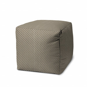 Homeroots 17" Taupe Polyester Cube Polka Dots Indoor Outdoor Pouf Ottoman Taupe  474375