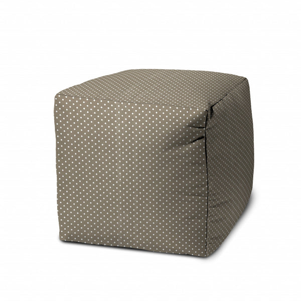 Homeroots 17" Taupe Polyester Cube Polka Dots Indoor Outdoor Pouf Ottoman Taupe  474375